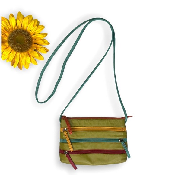 ili New York Colorblock Zipper Small Crossbody Bag Multi Colored Citrus Leather - Picture 1 of 11
